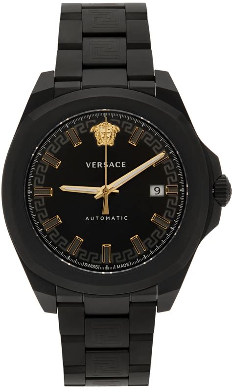 Versace: Black Geo Auto Watch 